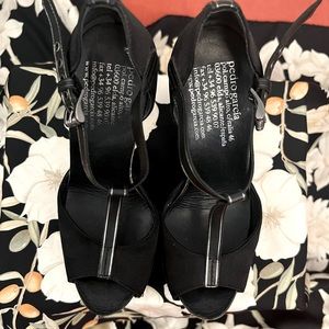 Pedro Garcia black satin t-strap pumps